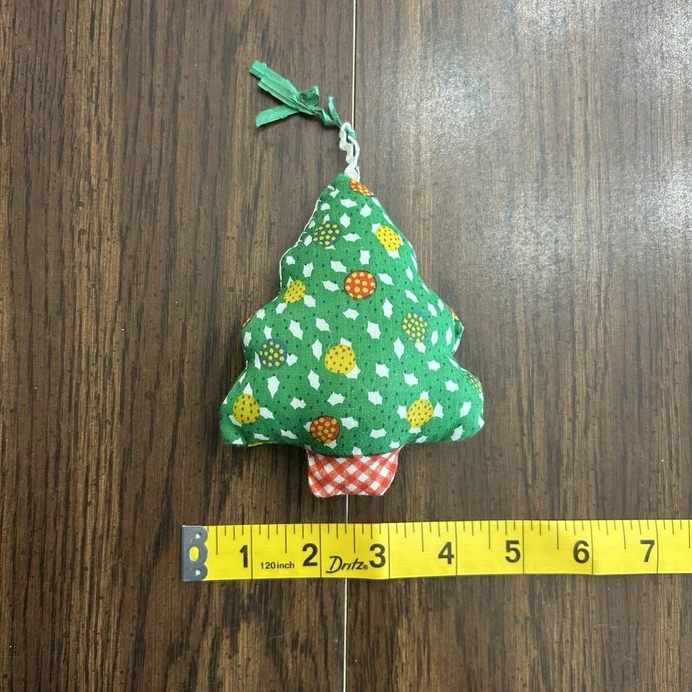 Vintage Handmade Fabric‎ Christmas Ornaments Santa Tree Stuffed Set Of 2